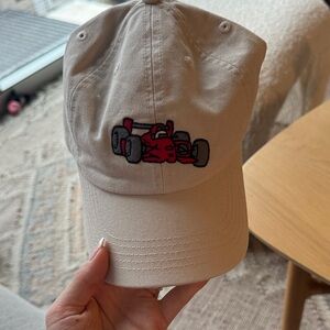 Life Is Good Tan Cap with Red Racing Car Embroidery